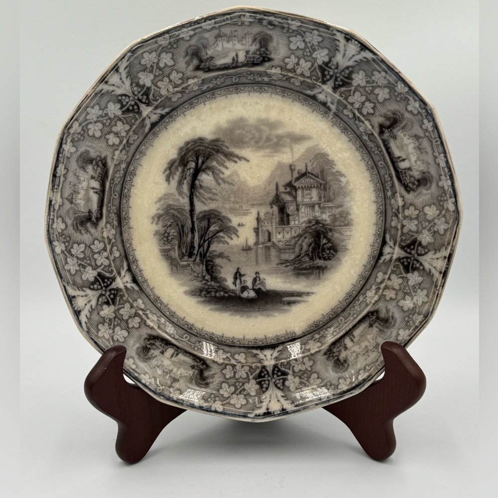 Antique Black and White Lawrence Transferware Plate
